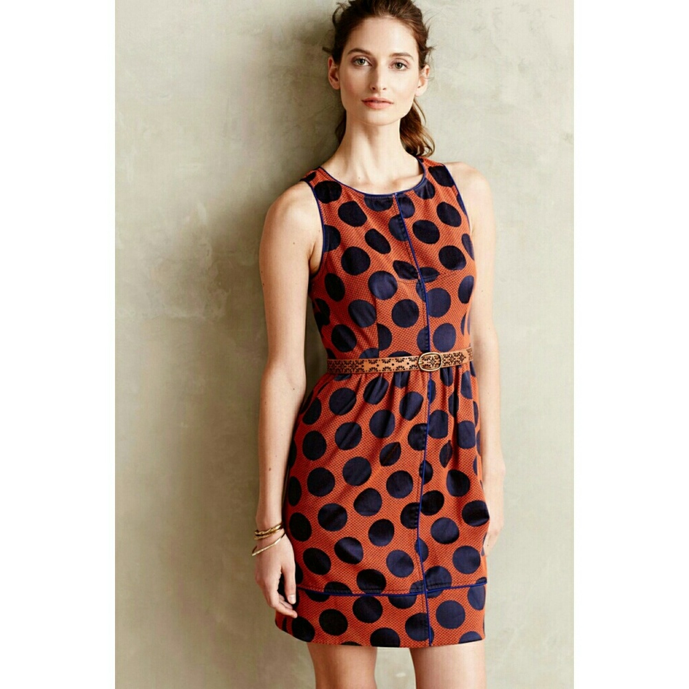 Maeve Blue Polka Dot Orange Dress size 2